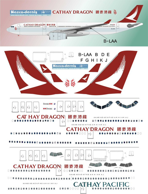 1/144 Scale Decal Cathay Pacific A330-300 RED DRAGON