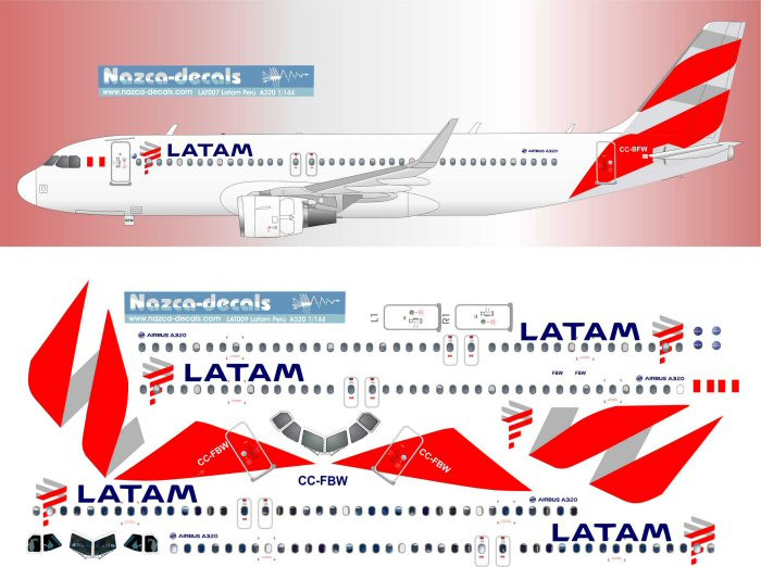 1/144 Scale Decal Latam Peru A-320
