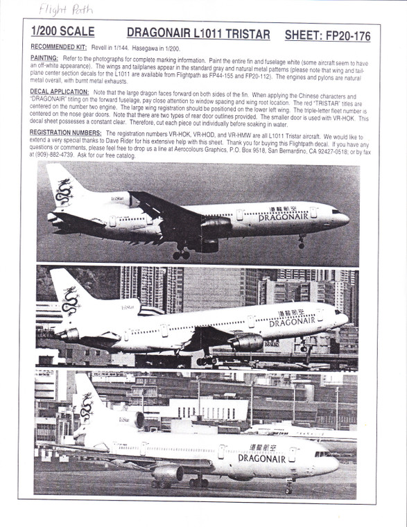 1/200 Scale Decal Dragonair L-1011