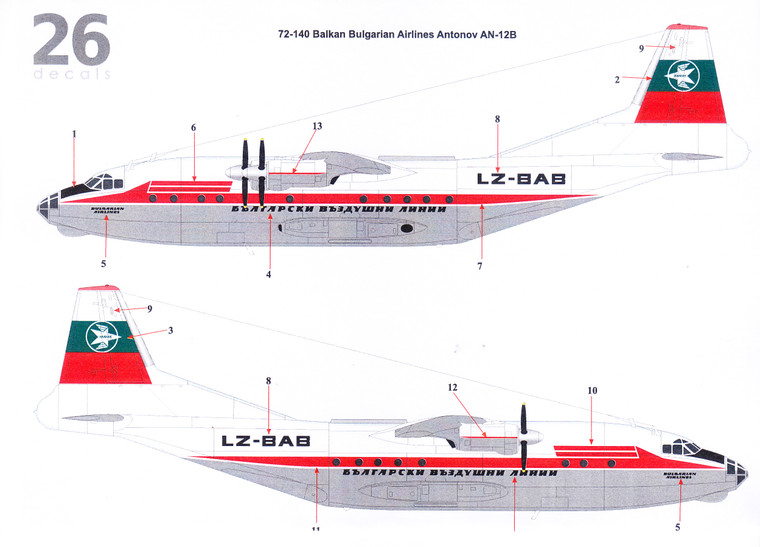 1/72 Scale Decal Balkan AN-12 Early Livery