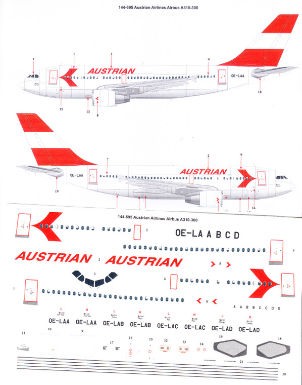 1/144 Scale Decal Austrian A310-300