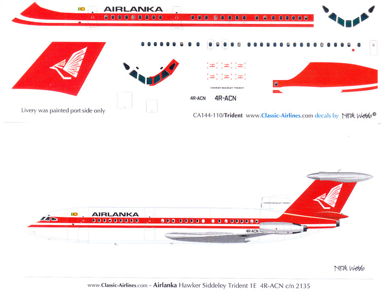 1/144 Scale Decal Airlanka Trident