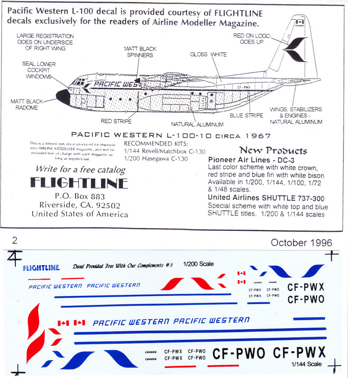 1/144 & 1/200 Scale Decal L-100(C-130) Pacific Western