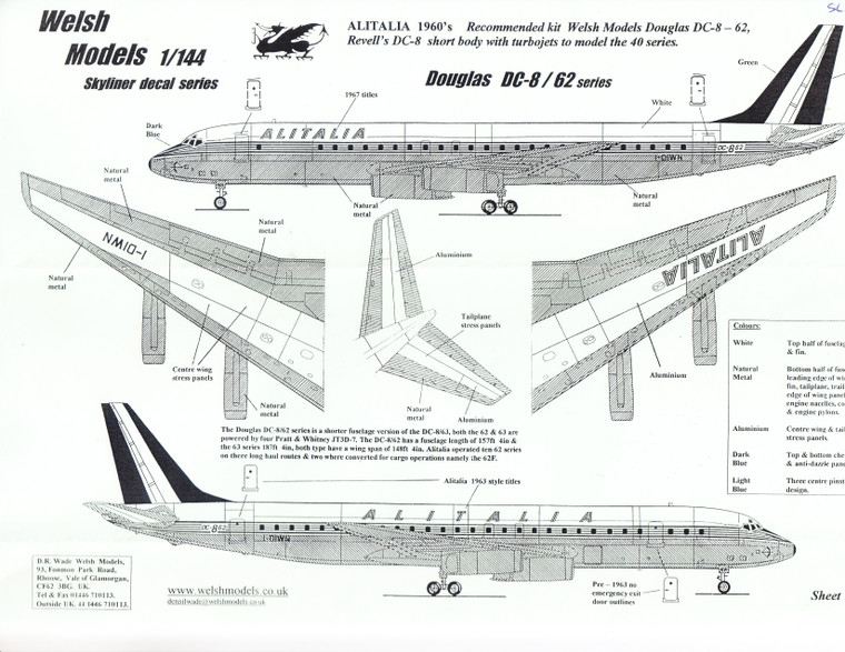 1/144 Scale Decal Alitalia DC8-62