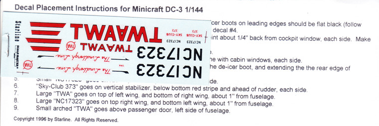 1/144 Scale Decal TWA DC-3