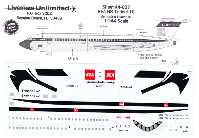 1/144 Scale Decal BEA Trident 1C