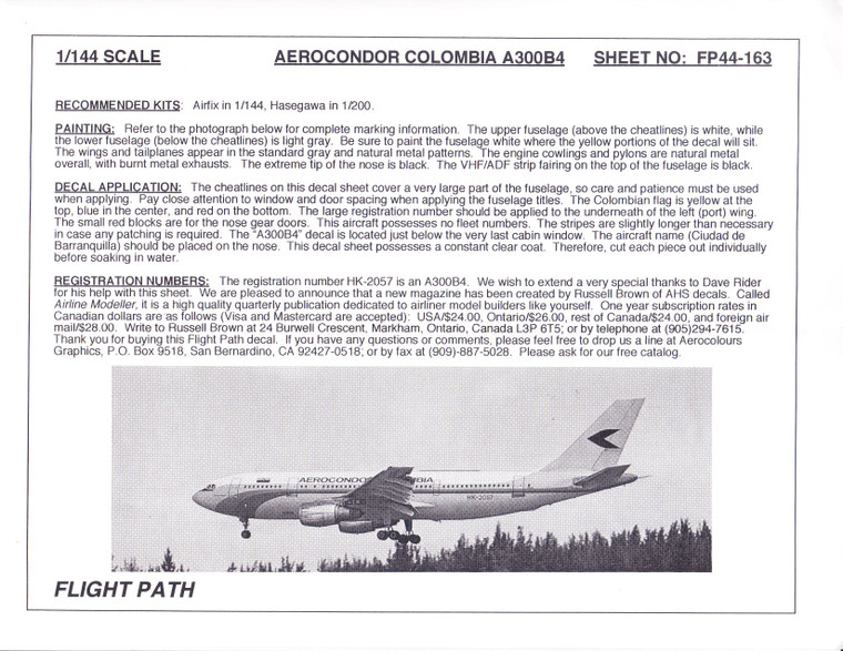 1/144 Scale Decal AeroCondor Colombia A-300B4