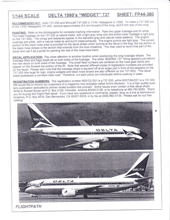 1/144 Scale Decal Delta 737-200 / 300 1980s
