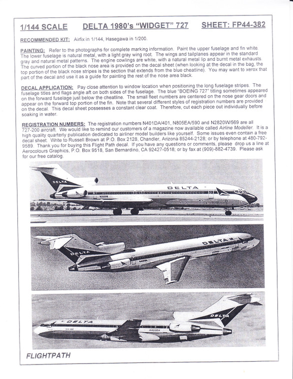 1/144 Scale Decal Delta 727-200 1980s