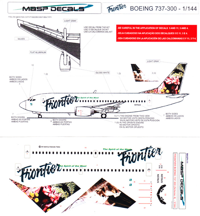1/144 Scale Decal Frontier 737-300 Polar Bear & Fox Cubs