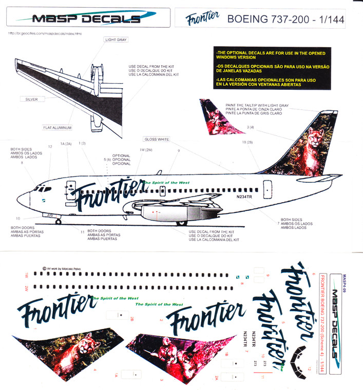 1/144 Scale Decal Frontier 737-200 Mountain Lions