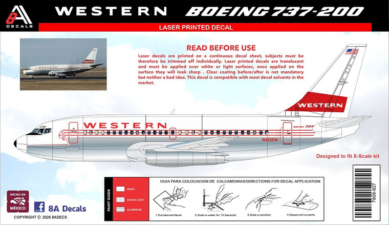 1/144 Scale Decal Western 737-200 for X Scale Kit