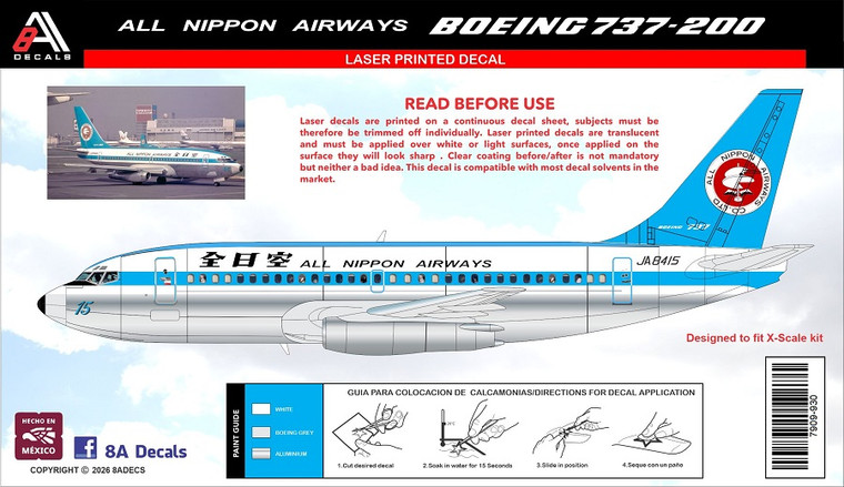 1/144 Scale Decal ALL Nippon Airways 737-200 for X Scale Kit