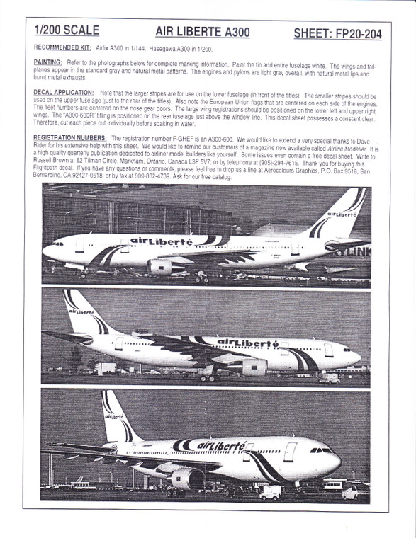 1/200 Scale Decal Air Liberte A-300