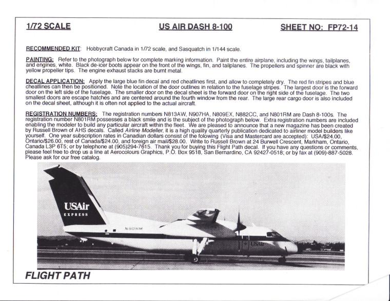 1/72 Scale Decal USAir Dash 8-100
