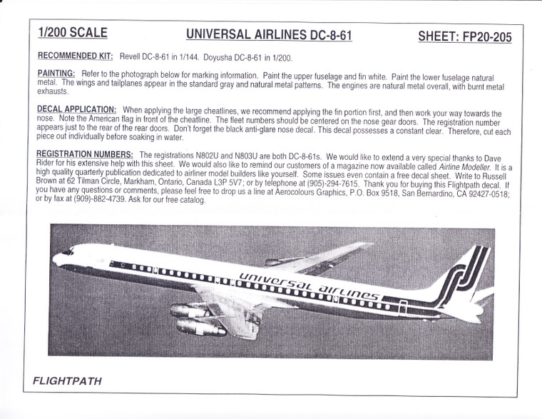 1/200 Scale Decal Universal Airlines DC8-62