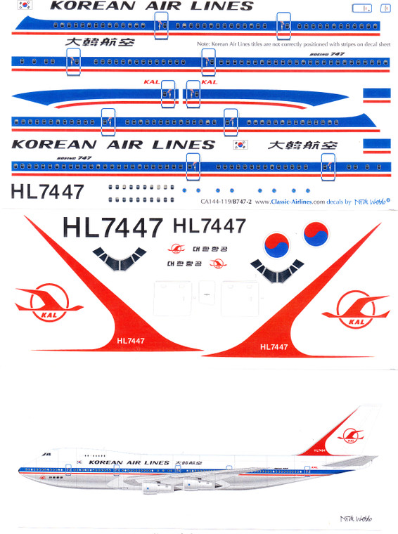 1/144 Scale Decal KAL 747