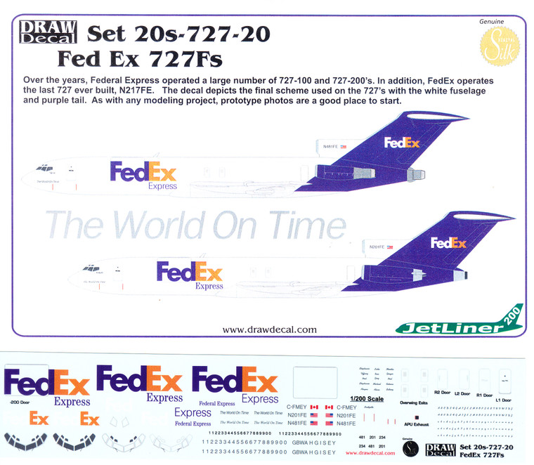 1/200 Scale Decal FedEx 727F