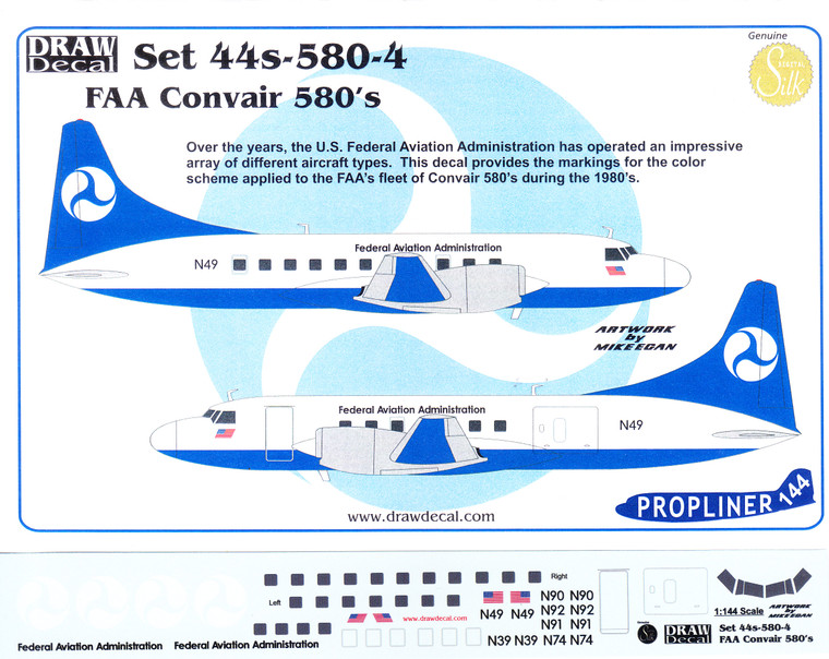 1/144 Scale Decal FAA Convair 580