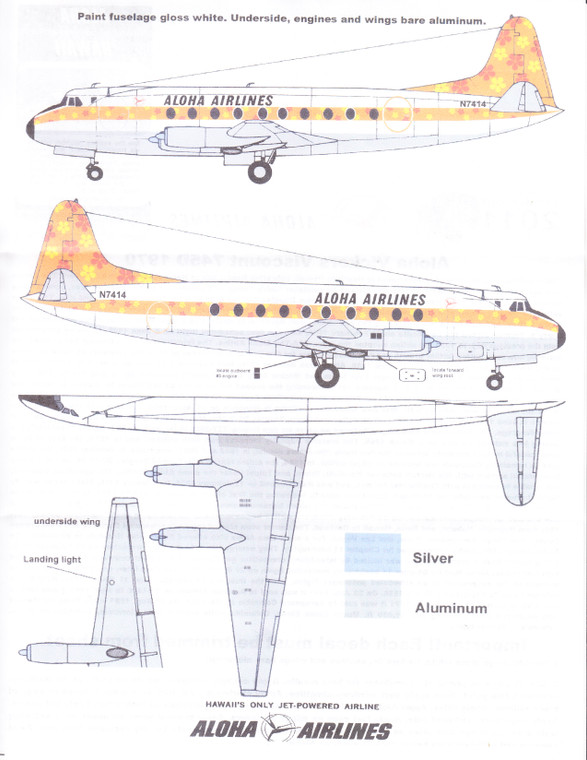 1/144 Scale Decal Aloha Airlines Viscount 700