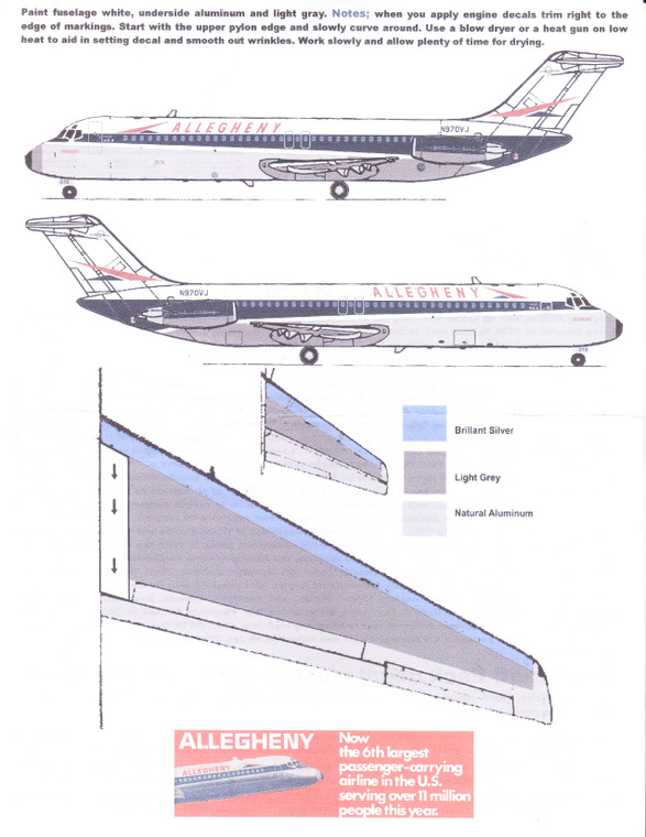 1/144 Scale Decal Allegheny DC9-31 1973