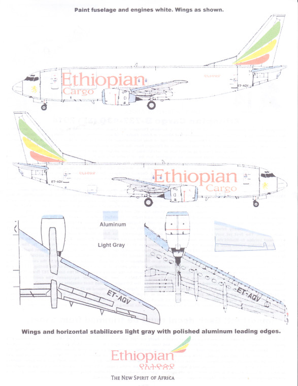 1/144 Scale Decal Ethiopian 737-400 2014