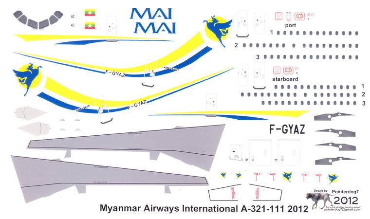 1/144 Scale Decal Myanmar Airways A-321 2012