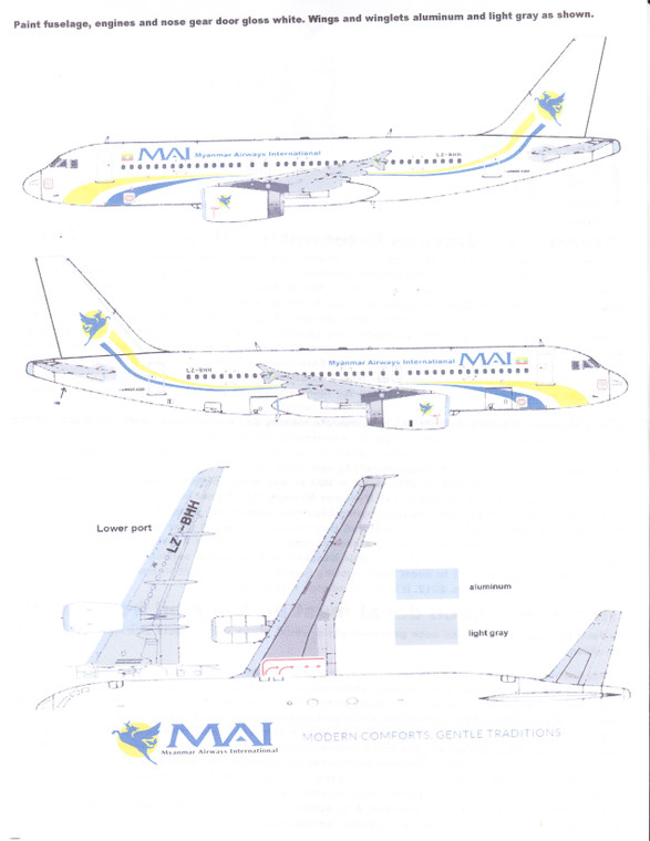 1/144 Scale Decal Myanmar Airways A-320 2013