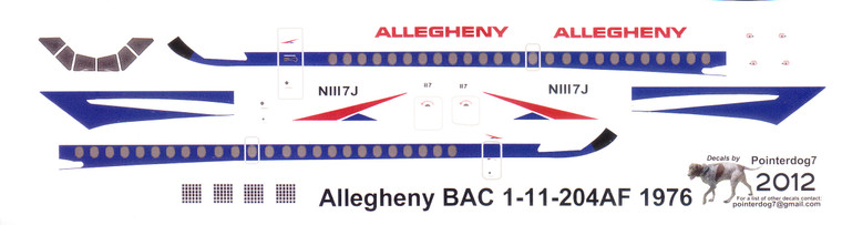 1/144 Scale Decal Allegheny BAC-111 1976