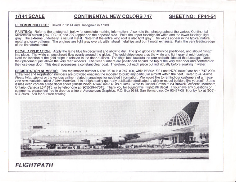 1/144 Scale Decal Continental 747 Micronesia