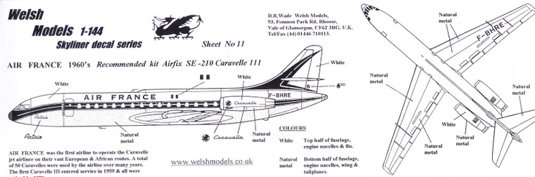 1/144 Scale Decal Air France Caravelle