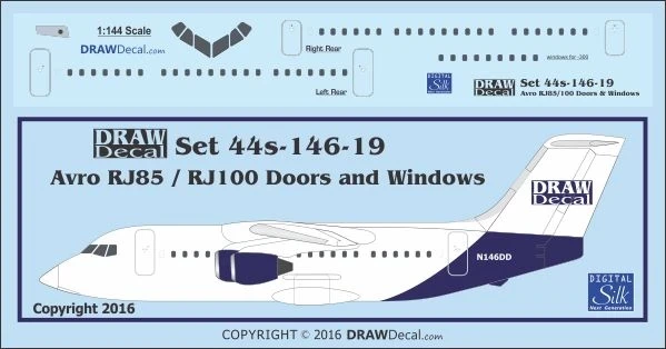 1/144 Scale Decal RJ-85 / RJ-100 Door Windows Cockpit