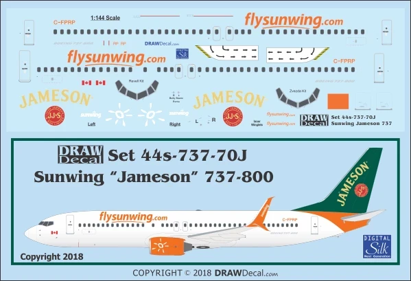 1/144 Scale Decal Sunwing 737-800 Jameson