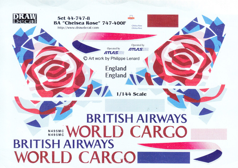 1/144 Scale Decal British Airways 747-400F Chelsea Rose
