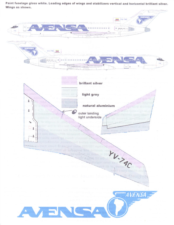1/144 Scale Decal AVENSA 727-200 1989