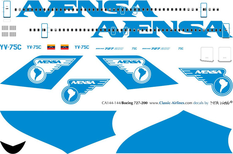 1/144 Scale Decal Avensa 727-200 Experimental