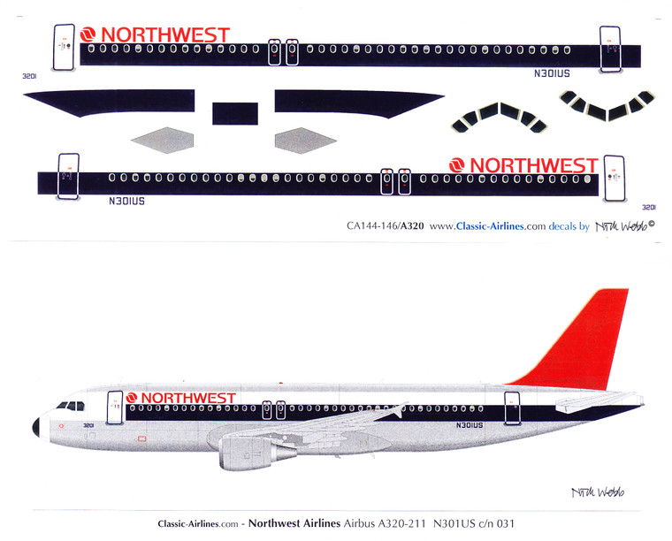 1/144 Scale Decal Northwest A-320 Delivery