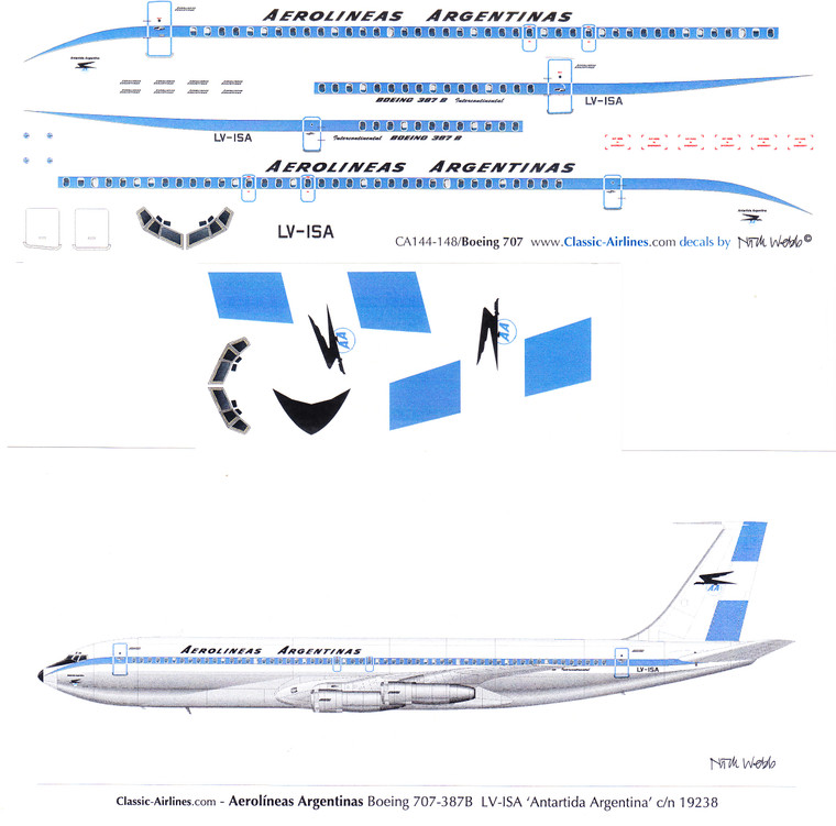 1/144 Scale Decal Aerolineas Argentinas 707 Delivery