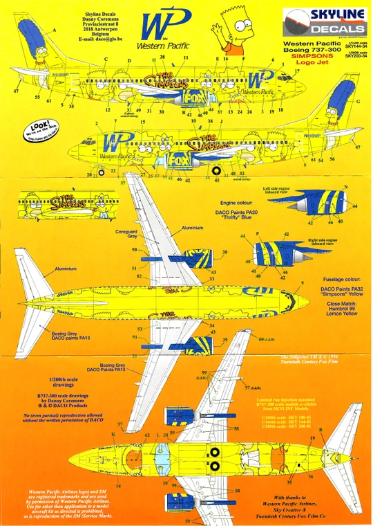 1/144 Scale Decal Western Pacific 737-300 THE SIMPSONS
