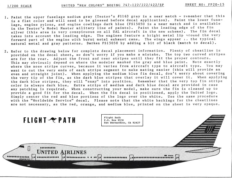 1/200 Scale Decal United 747-122 / 222 / 422 / SP Battleship Grey