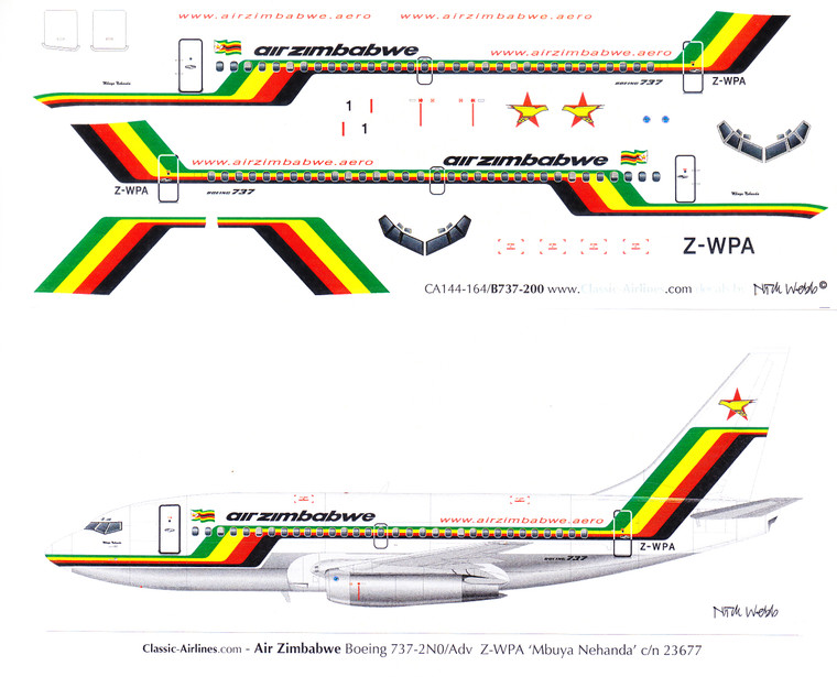 1/144 Scale Decal Air Zimbabwe 737-200