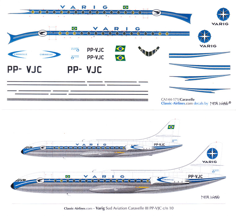 1/144 Scale Decal Varig Caravelle