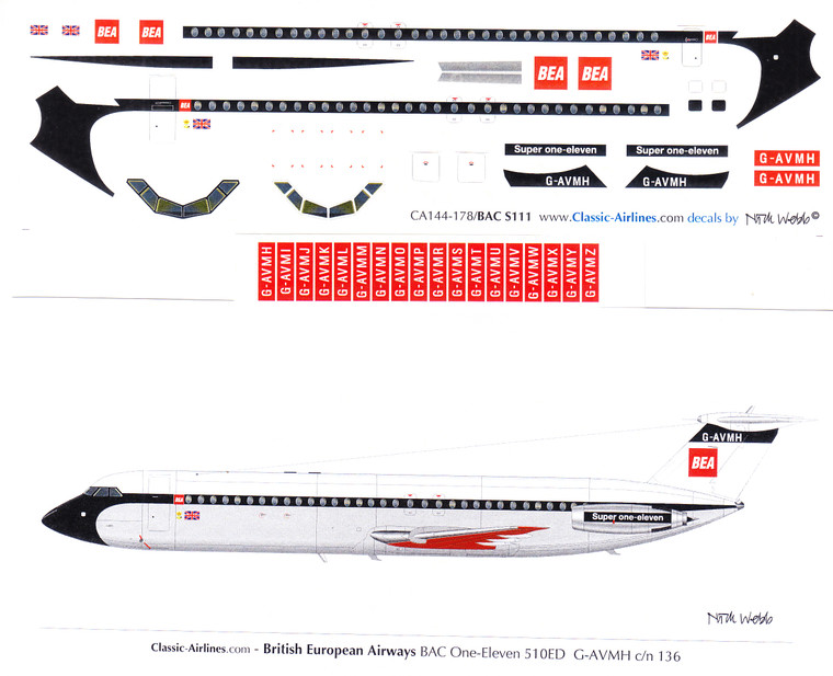 1/144 Scale Decal BEA BAC-111 Red Square
