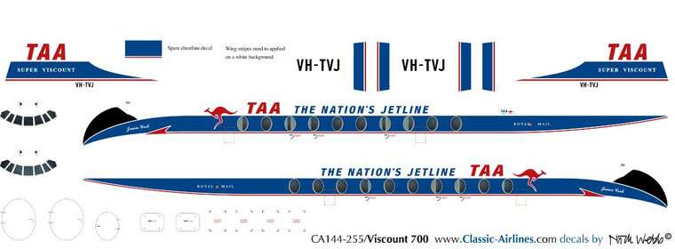 1/144 Scale Decal Trans Australia Airlines Viscount 700