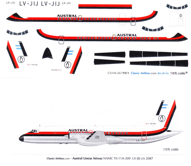1/144 Scale Decal Austral YS-11 Red & Black