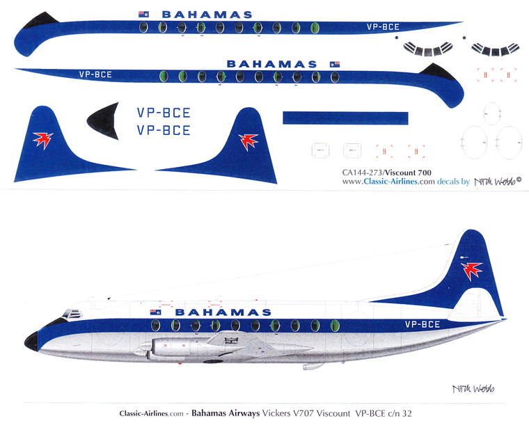 1/144 Scale Decal Bahamas Viscount 700