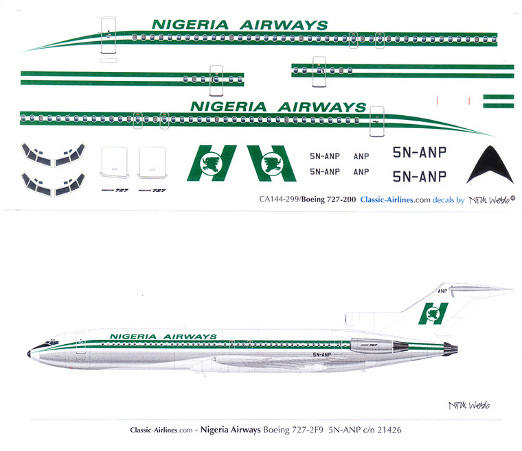 1/144 Scale Decal Nigeria Airways 727-200