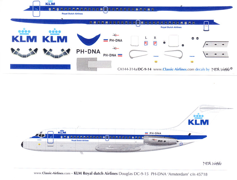 1/144 Scale Decal KLM DC9-14