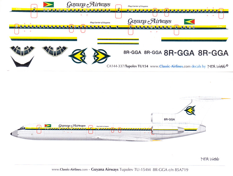 1/144 Scale Decal Guyana Airways TU-154
