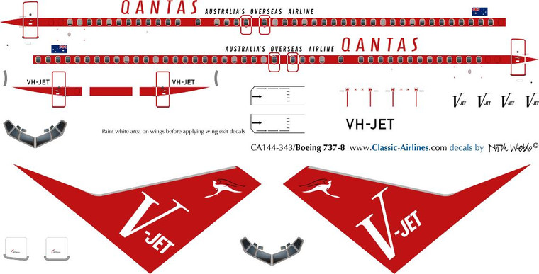 1/144 Scale Decal Qantas 737-800 Retro V-Jet